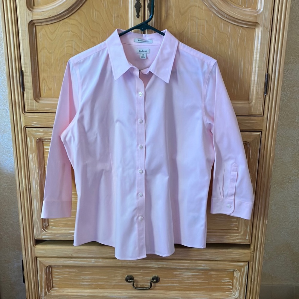 LL Bean pink wrinkle resistant button down shirt